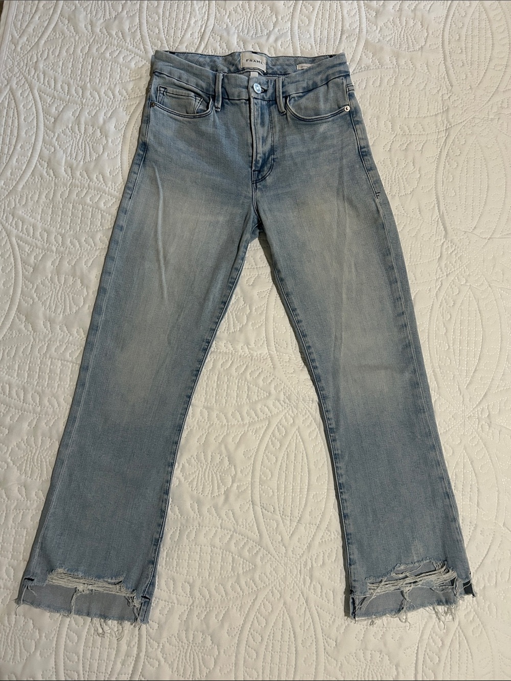 Frame Denim Light Blue ‘Le Crop Mini Boot’ Jeans with Raw Hem Sz: 27